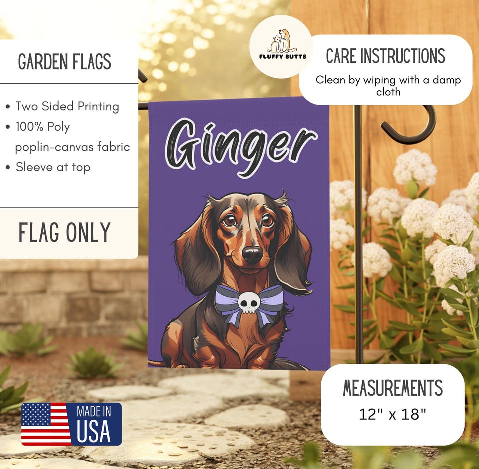 Personalized Name Dachshund Halloween Garden Flag,Custom Dog Flags