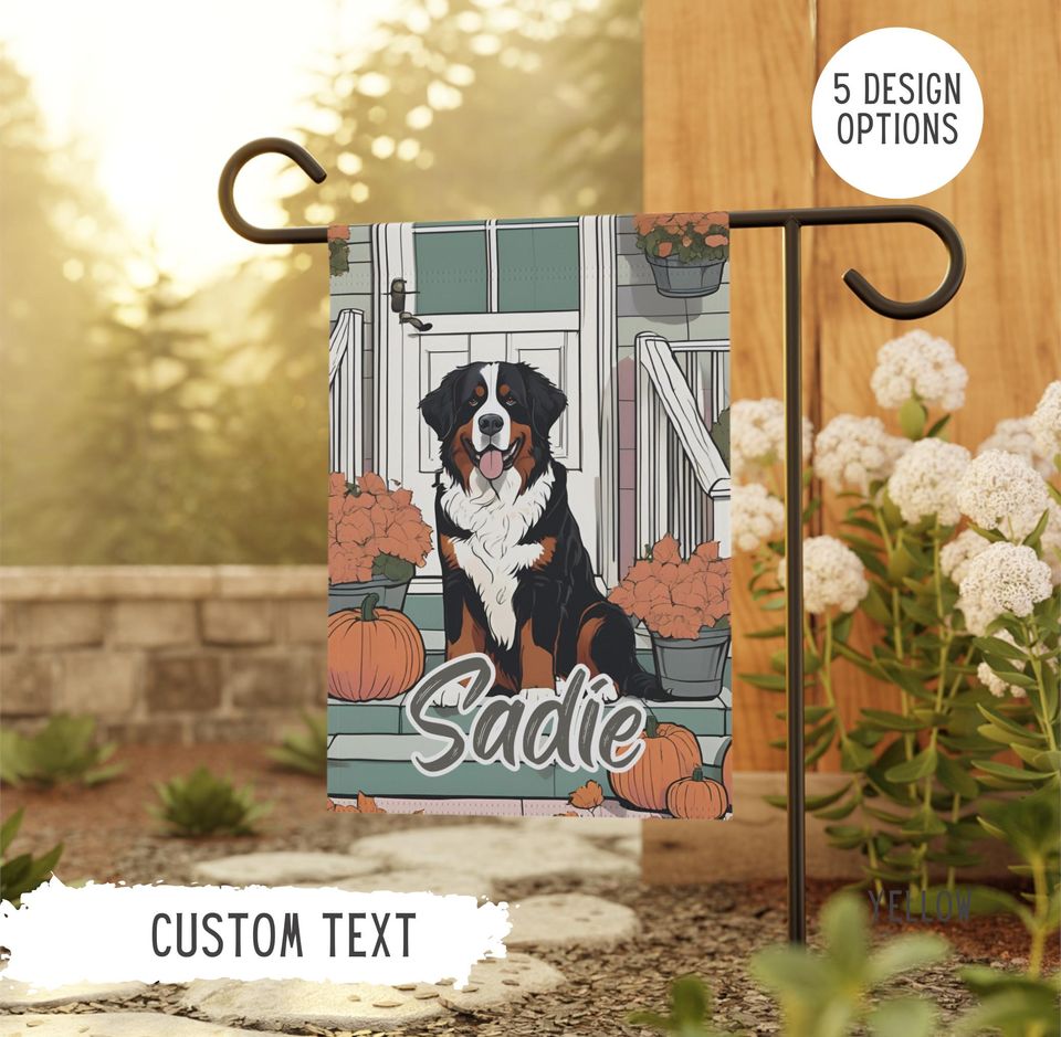 Personalized Name Bernese Mountain Dog Halloween Garden Flag,Custom Fall Berner Flags,Outdoor Decor,Pet Owner Gift,Mom Gifts,Dad Present