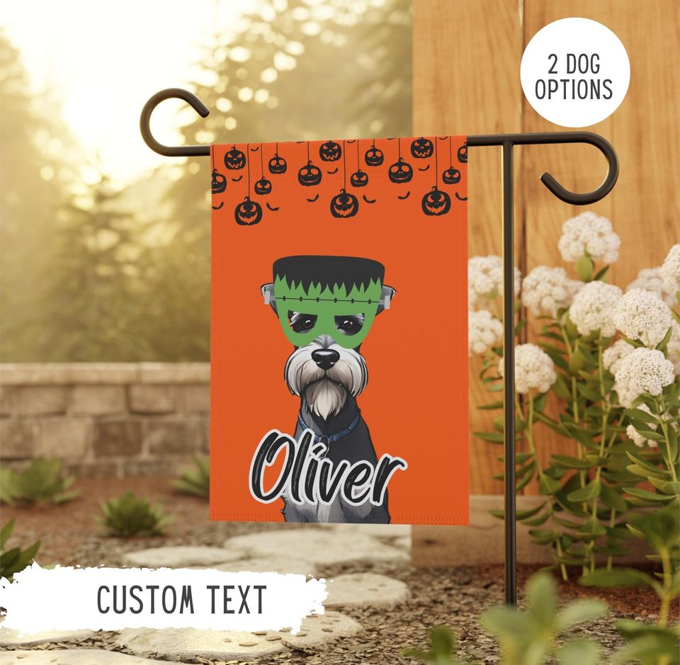 Personalized Name Schnauzer Halloween Garden Flag,Custom Flags