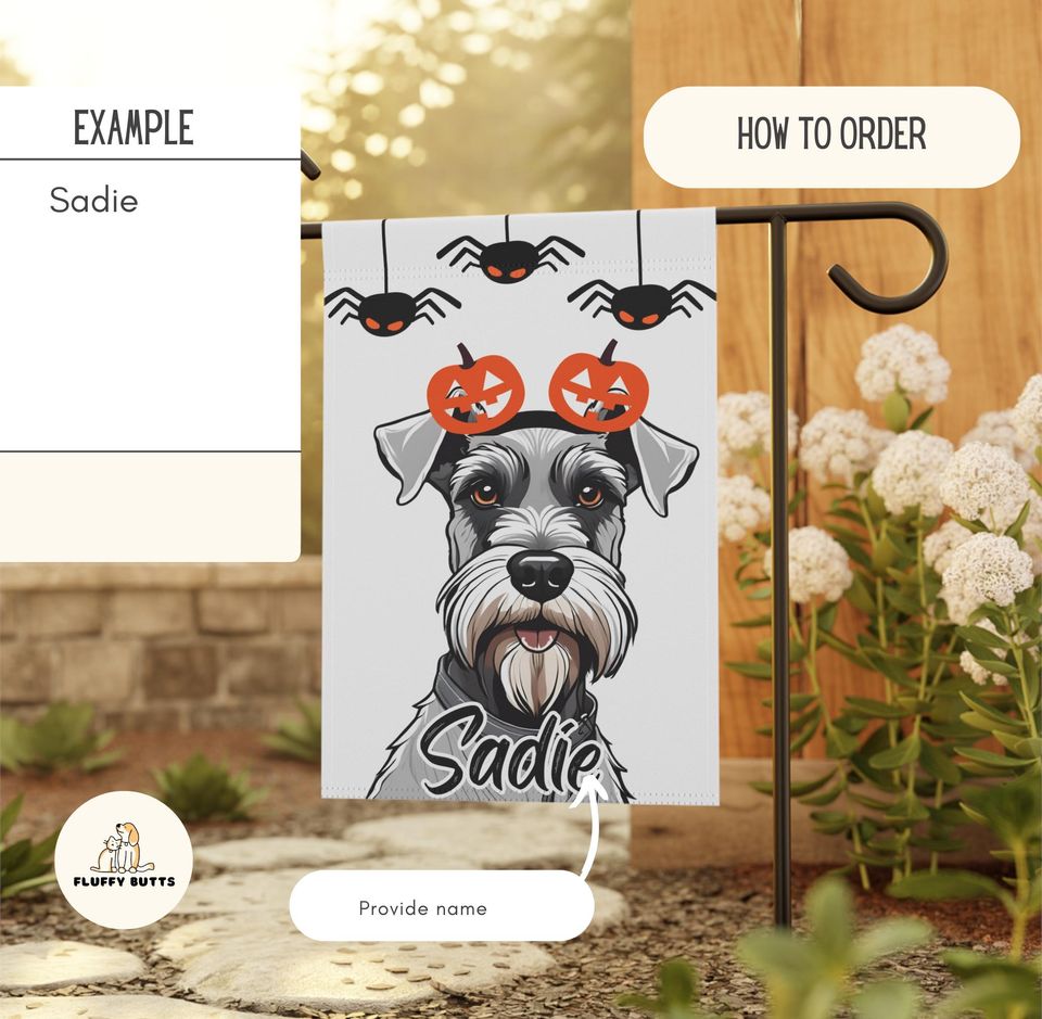 Personalized Name Schnauzer Halloween Garden Flag,Custom Flags