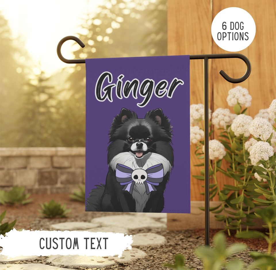 Personalized Name Pomeranian Halloween Garden Flag,Custom Dog Flags
