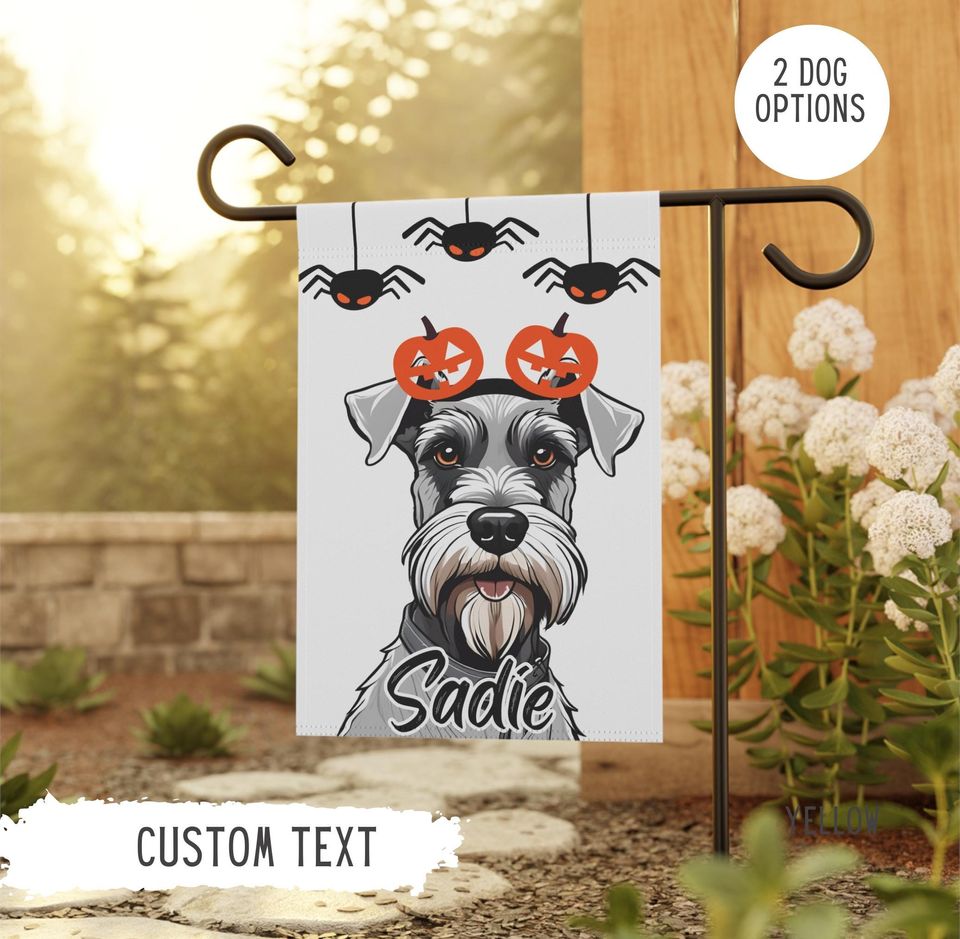 Personalized Name Schnauzer Halloween Garden Flag,Custom Flags