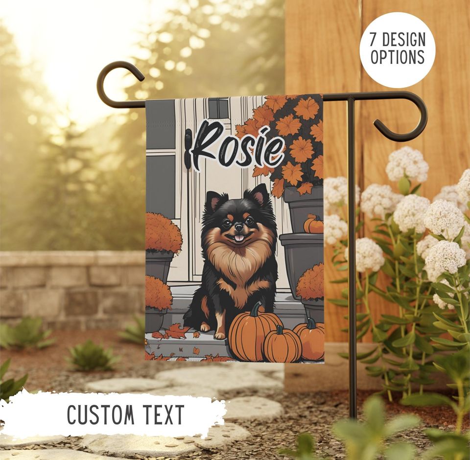 Personalized Name Pomeranian Halloween Garden Flag,Custom Dog Flags