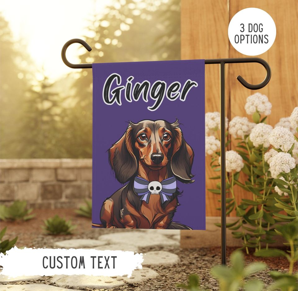 Personalized Name Dachshund Halloween Garden Flag,Custom Dog Flags
