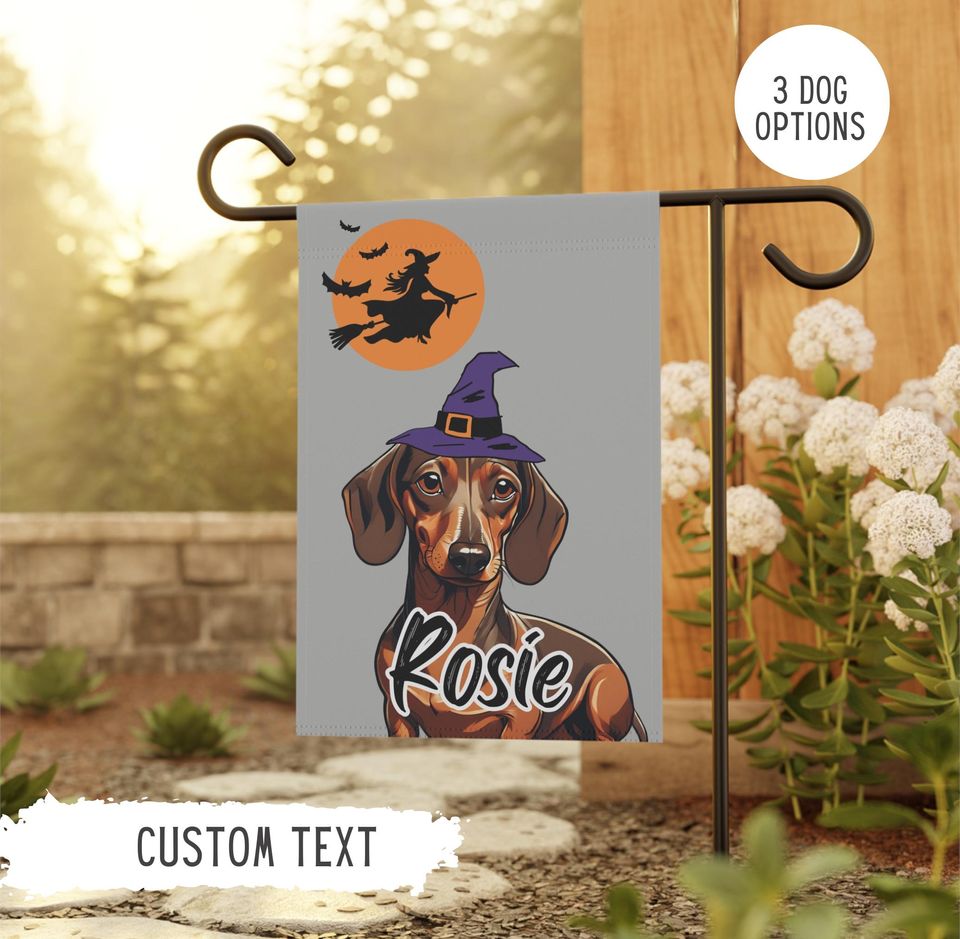 Personalized Name Dachshund Halloween Garden Flag,Custom Dog Flags