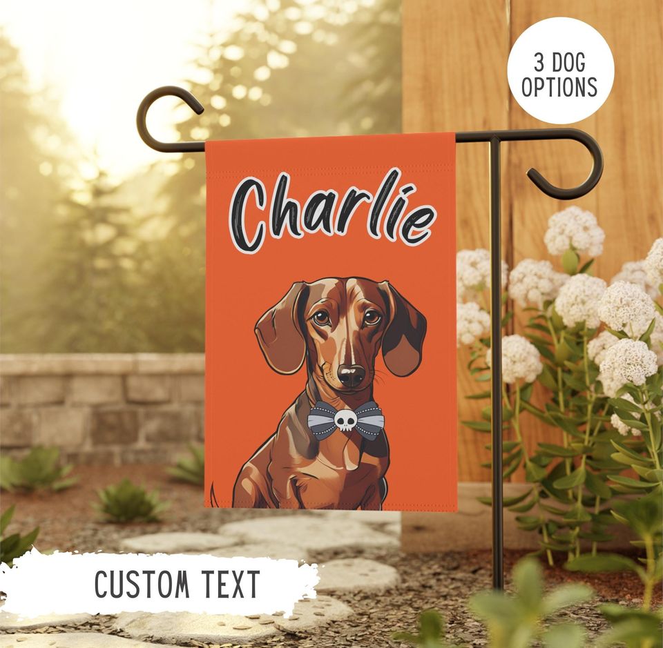 Personalized Name Dachshund Halloween Garden Flag,Custom Dog Flags