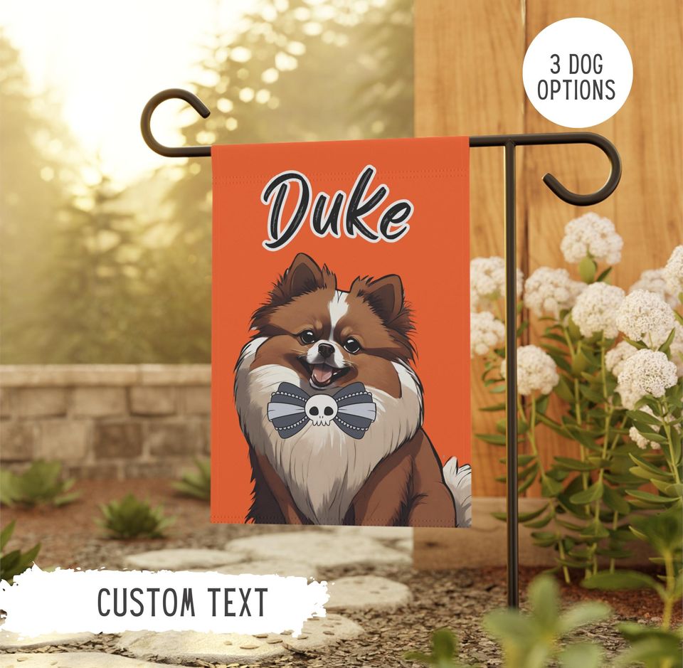 Personalized Name Pomeranian Halloween Garden Flag,Custom Dog Flags