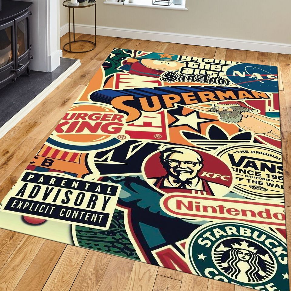 Popular Brands Area Rug: Modern Logo Collage Carpet
