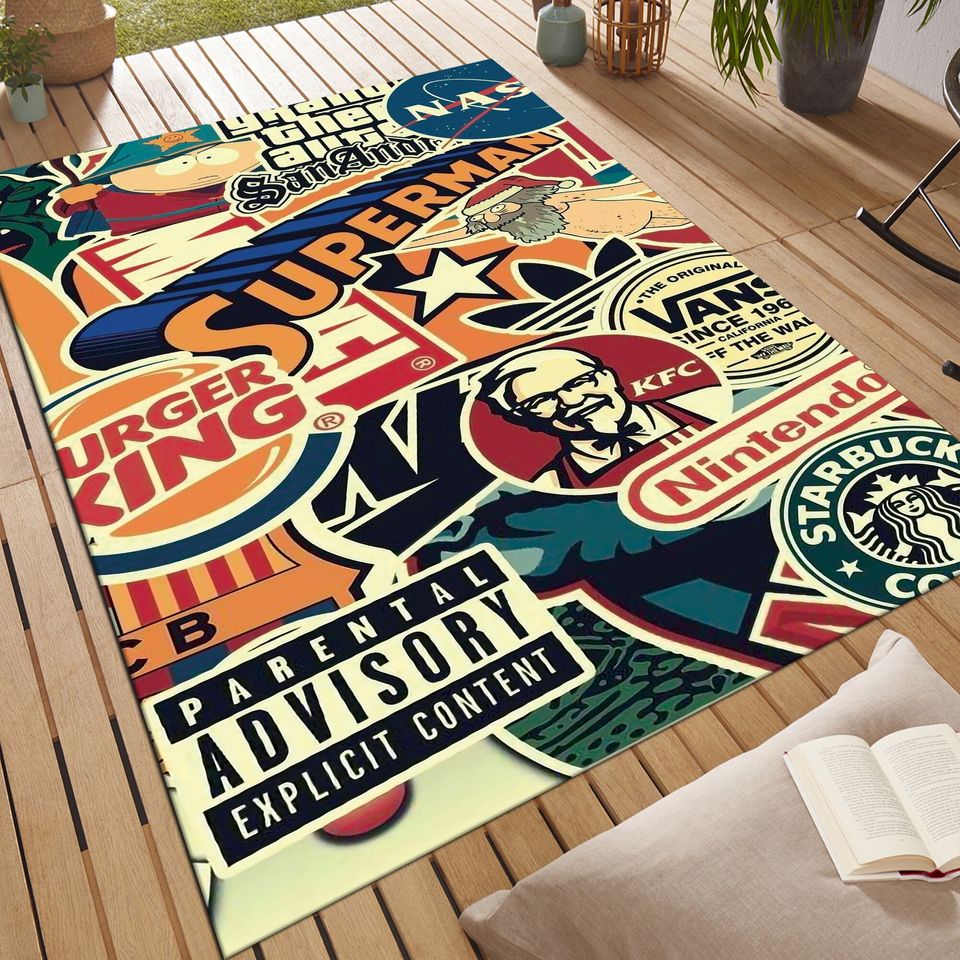 Popular Brands Area Rug: Modern Logo Collage Carpet