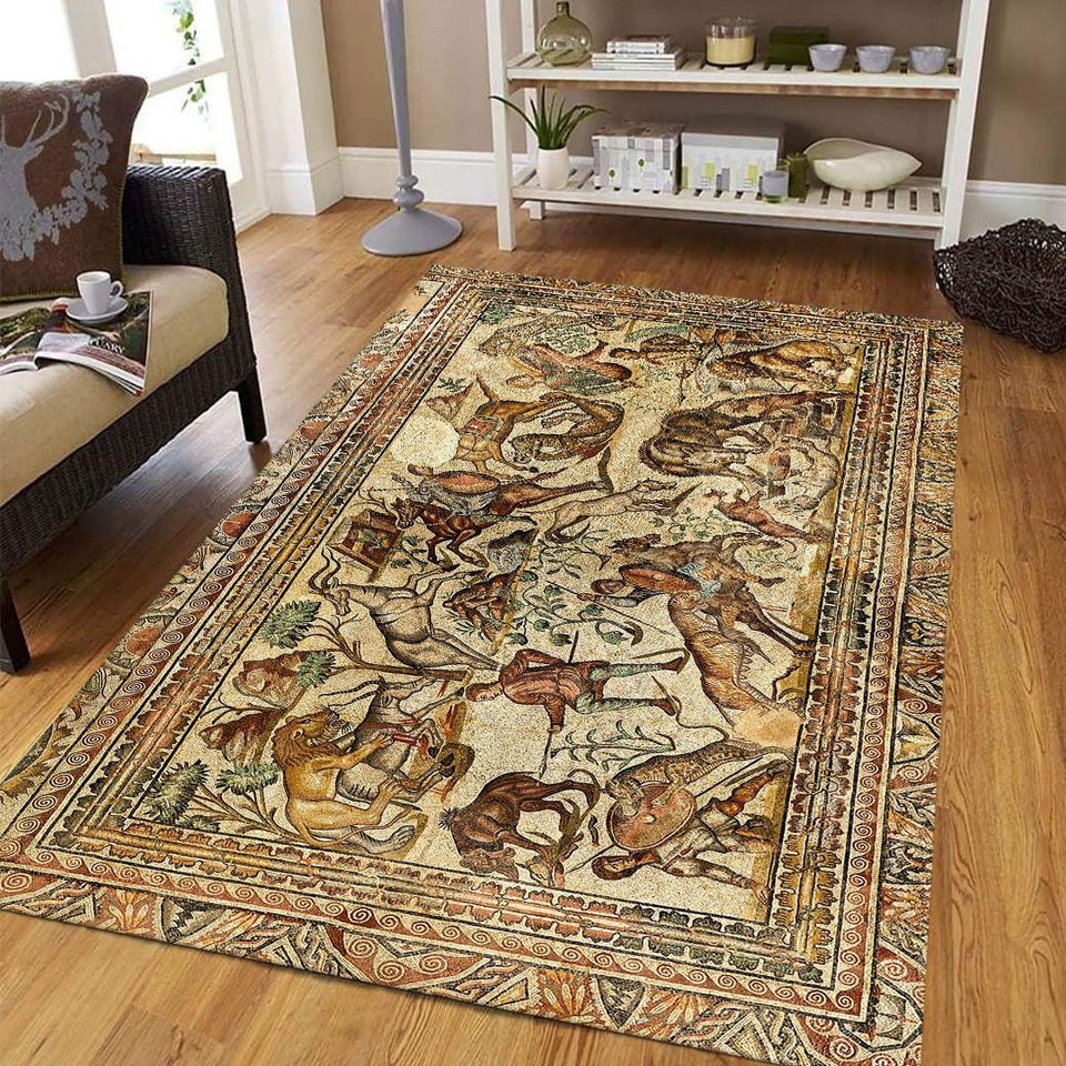 Archaeology, Stone Age Cave Art,First Human Life,First Human Hunter,Decorative Rug