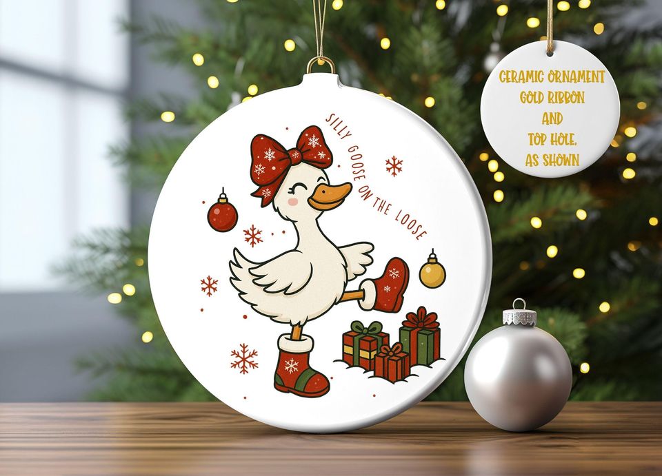 Silly Goose Christmas Ceramic Ornament