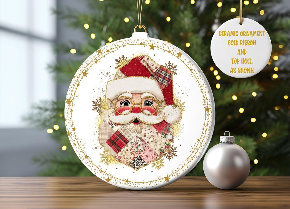 Patchwork Santa Ornament for Christmas Tree Decor