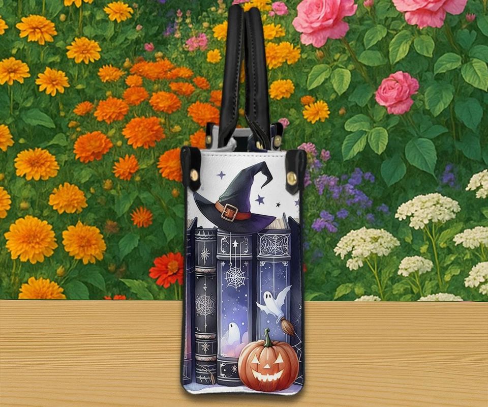 Pumpkin Ghost Handbag , Witch Spell Book Leather Bag, Gothic Halloween Tote, Gift For Her