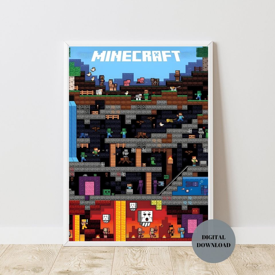 Minecraft Prints, Creeper, Steve, Zombie,Nursery Decor, Video Game Digital Print, Kids Room Decor Wall Art Playroom, Minecraft Wall Art