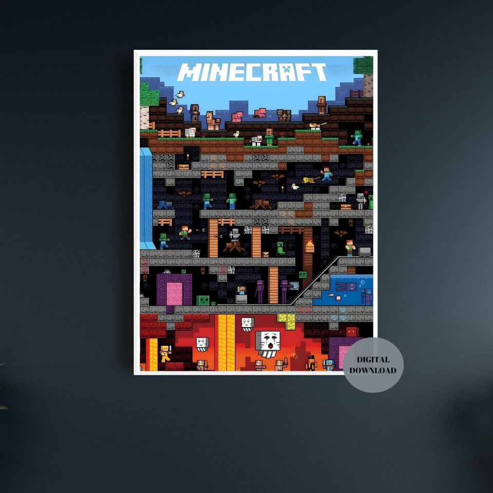 Minecraft Prints, Creeper, Steve, Zombie,Nursery Decor, Video Game Digital Print, Kids Room Decor Wall Art Playroom, Minecraft Wall Art