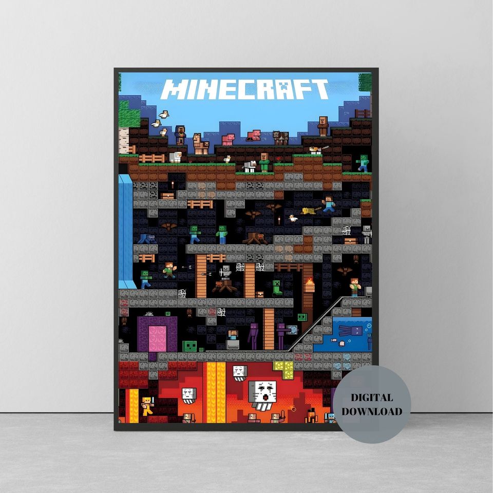 Minecraft Prints, Creeper, Steve, Zombie,Nursery Decor, Video Game Digital Print, Kids Room Decor Wall Art Playroom, Minecraft Wall Art