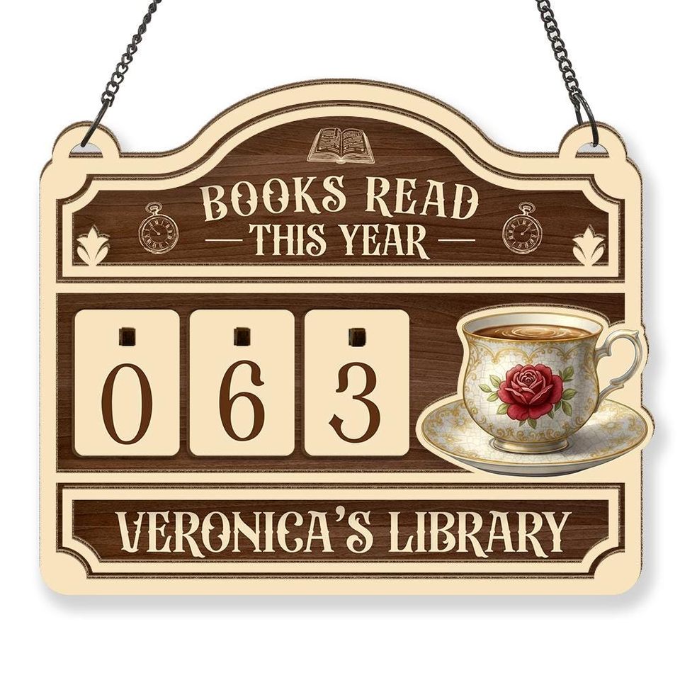 Personalized Cat Book Tracker - Books Read This Year Counter, Vintage Book Read Tracker, Gift for Readers, Book Lovers Gift, Bookshelf Decor