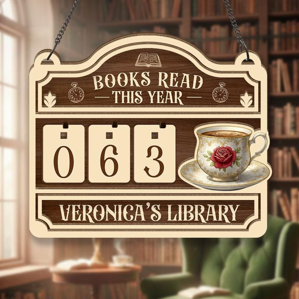 Personalized Cat Book Tracker - Books Read This Year Counter, Vintage Book Read Tracker, Gift for Readers, Book Lovers Gift, Bookshelf Decor