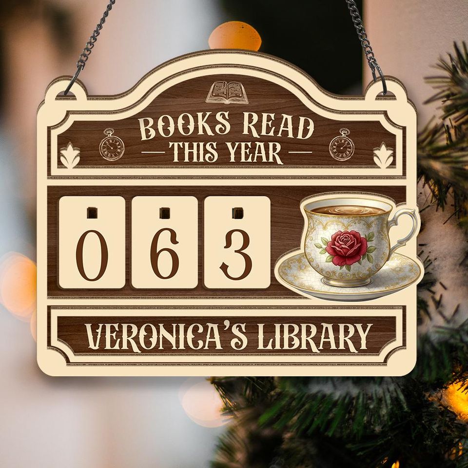 Personalized Cat Book Tracker - Books Read This Year Counter, Vintage Book Read Tracker, Gift for Readers, Book Lovers Gift, Bookshelf Decor