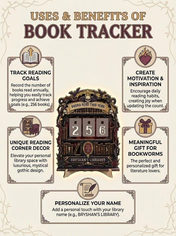 Personalized Book Tracker - Books Read This Year Counter, Vintage Book Read Tracker, Gift for Readers, Book Lovers Gift, Bookshelf Decor