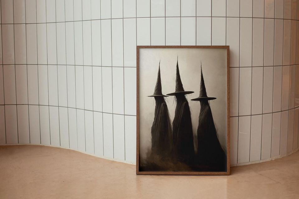 Trio Witch Wall Art, Halloween Decor Printable, Rustic Halloween Poster