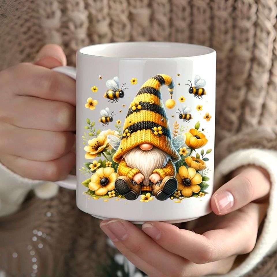 Gnome Mug, Fairy Gnome Making Honey Ceramic Mug, Cute Beekeeper Gift