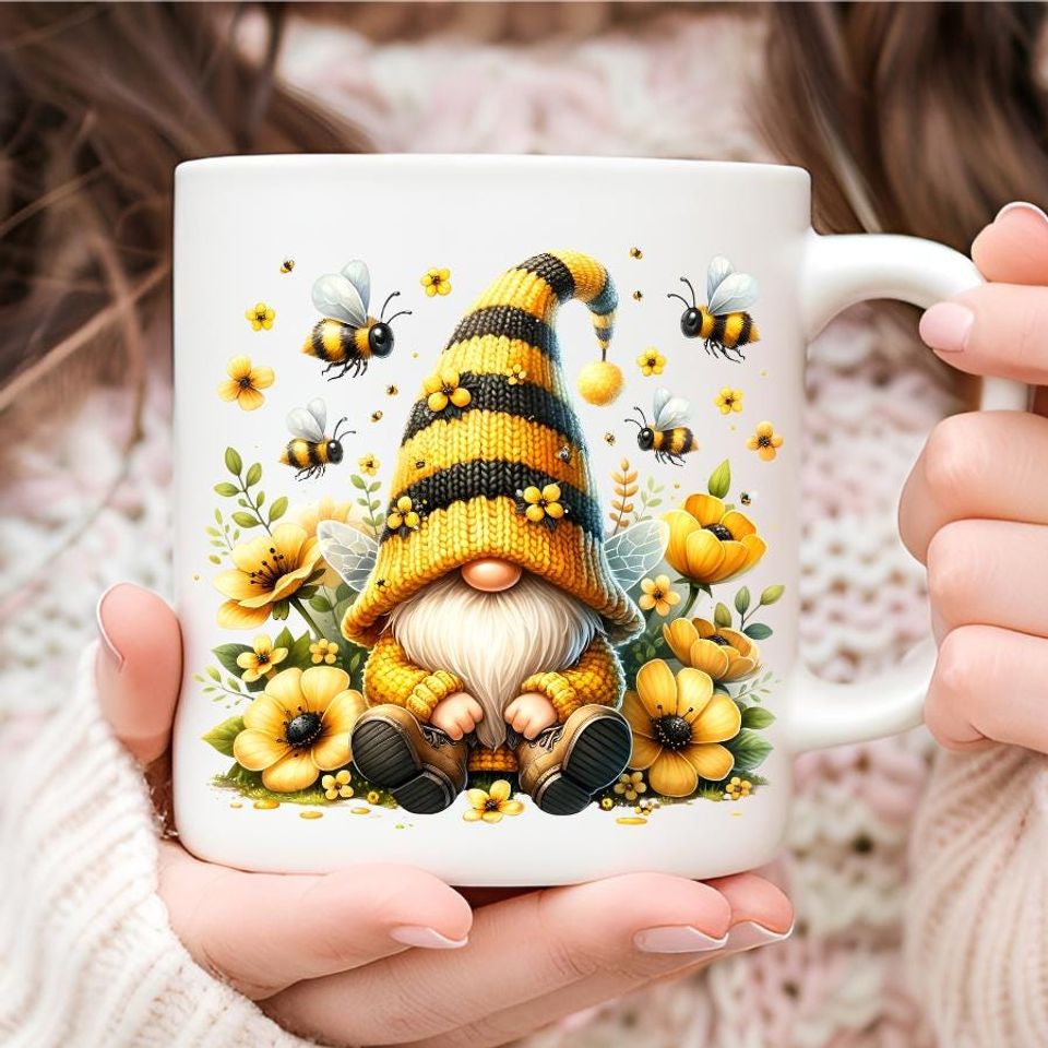Gnome Mug, Fairy Gnome Making Honey Ceramic Mug, Cute Beekeeper Gift