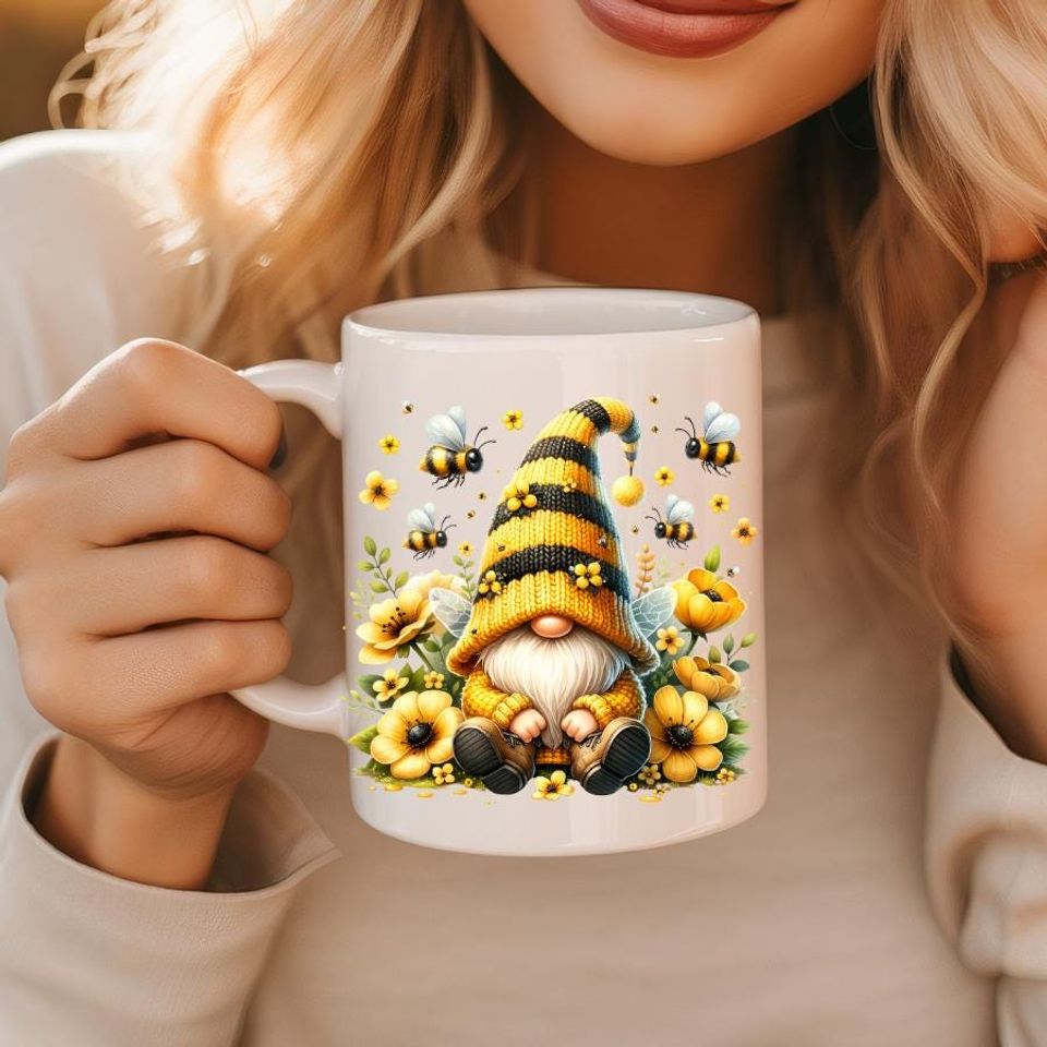 Gnome Mug, Fairy Gnome Making Honey Ceramic Mug, Cute Beekeeper Gift