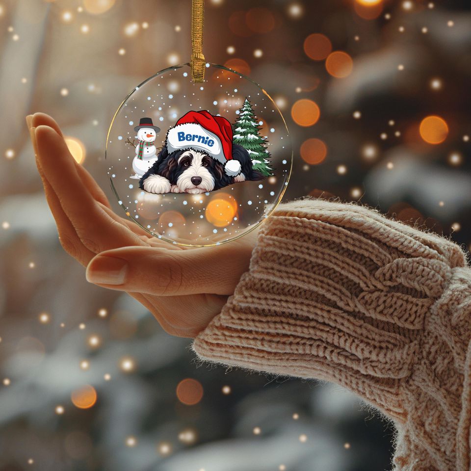 Bernedoodle Wearing a Santa Hat - Acrylic Ornament - Personalized Christmas Doodle Decor