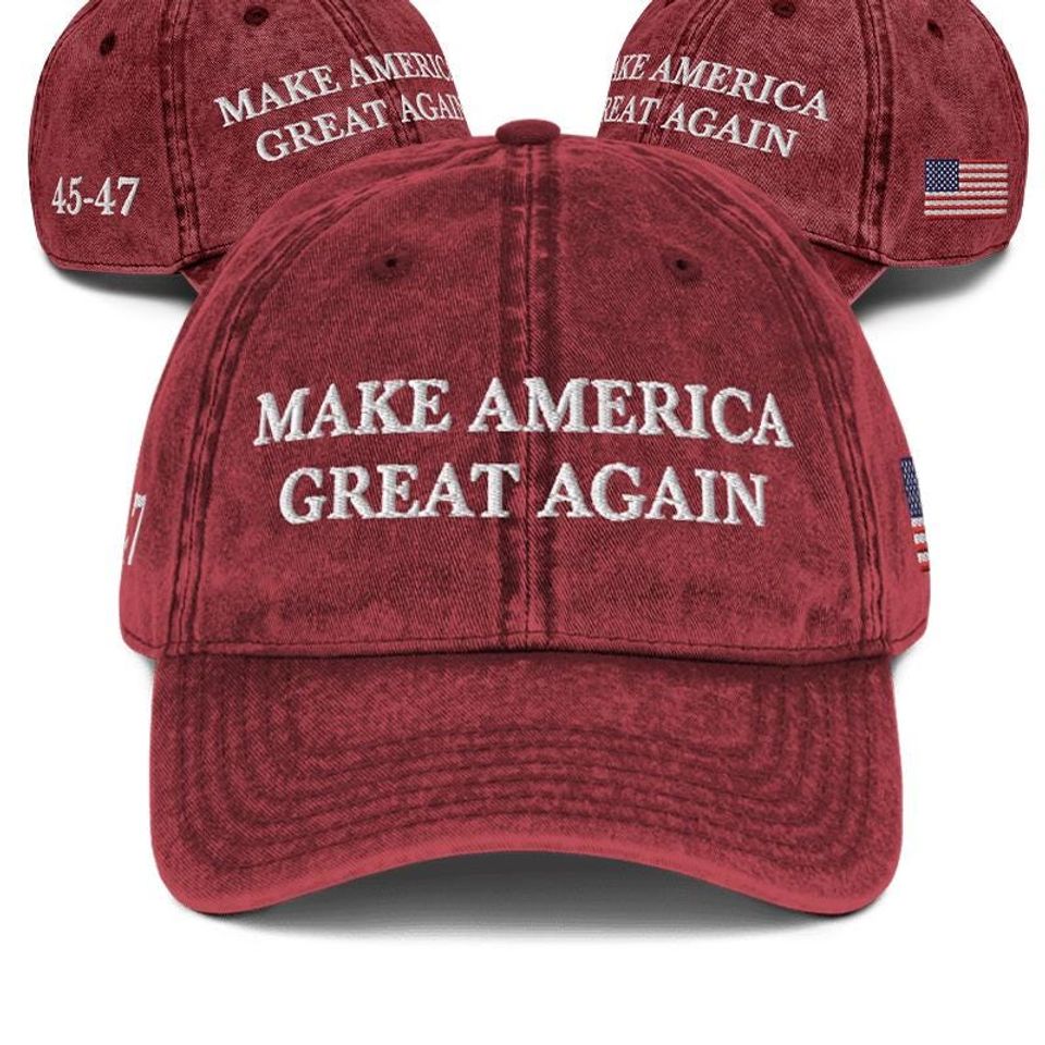 Trump 2024 Embroidered Adjustable Vintage Cotton Twill Cap Hat