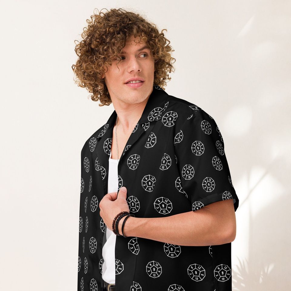 D2 Dice Pattern Lightweight Button Down Shirt, D20 Dice Shirt, DND Player Gift