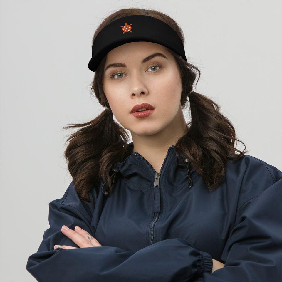 Embroidered Orange Turtle Pickleball Sun Visor Hat, FlexFit Visor