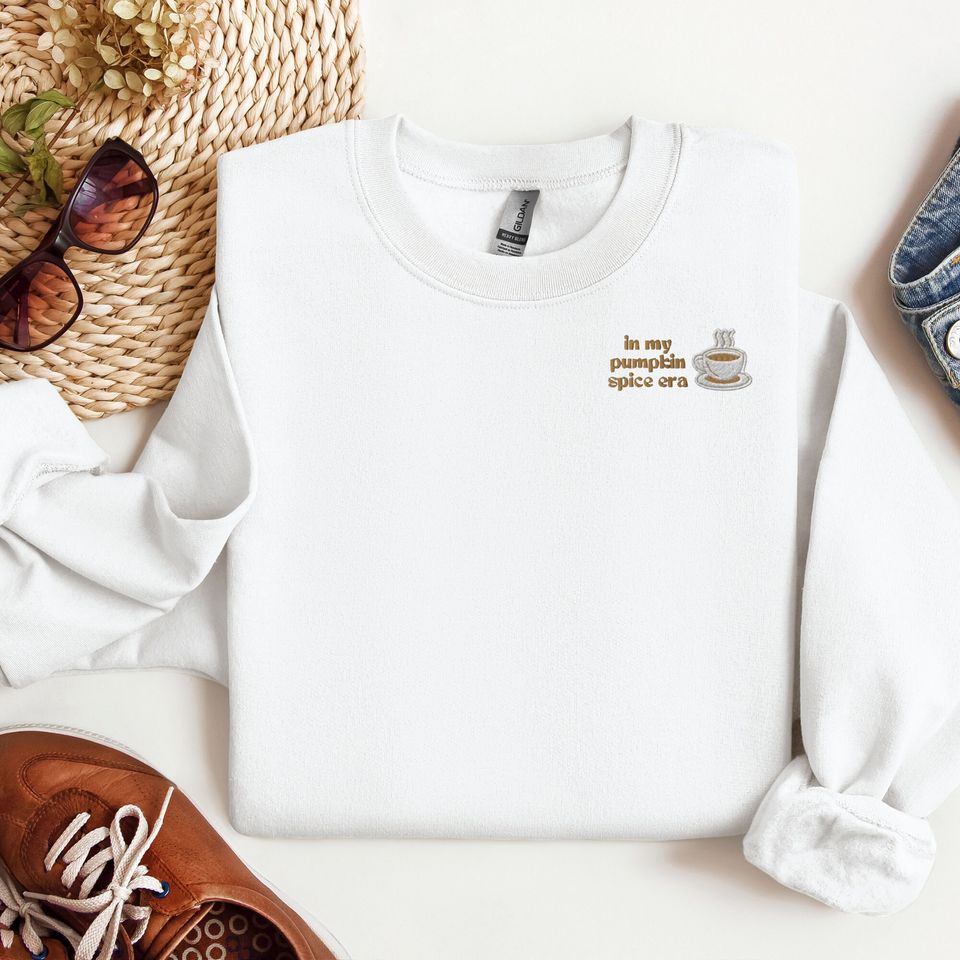 Super Unique Pumpkin Spice Era Embroidered Sweatshirt, Festive PSL Crewneck