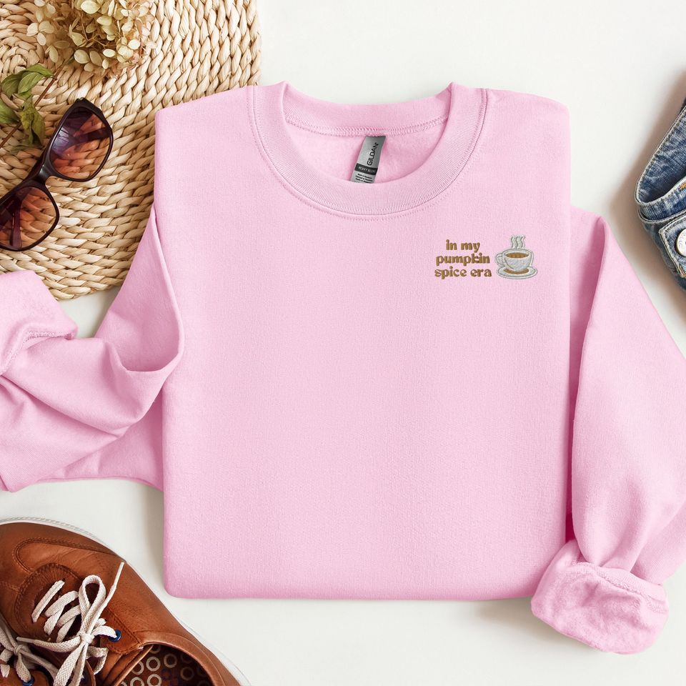 Super Unique Pumpkin Spice Era Embroidered Sweatshirt, Festive PSL Crewneck
