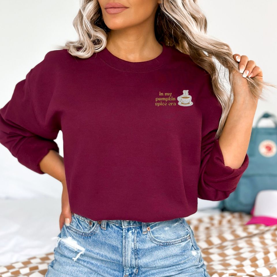Super Unique Pumpkin Spice Era Embroidered Sweatshirt, Festive PSL Crewneck