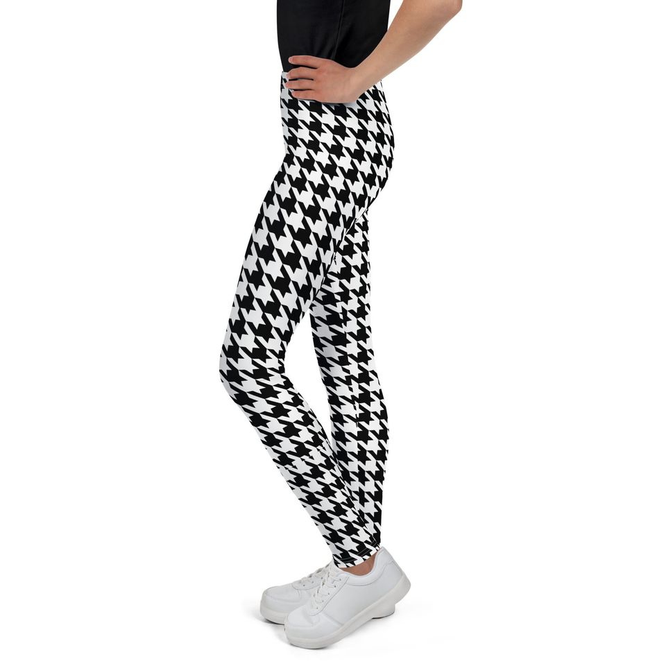 Chef Goofy Youth Leggings - Black and White Houndstooth Pattern