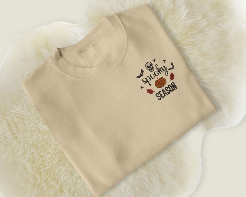 Spooky Season Halloween Sweatshirt, Embroidered Ghost & Pumpkin Sweatshirt