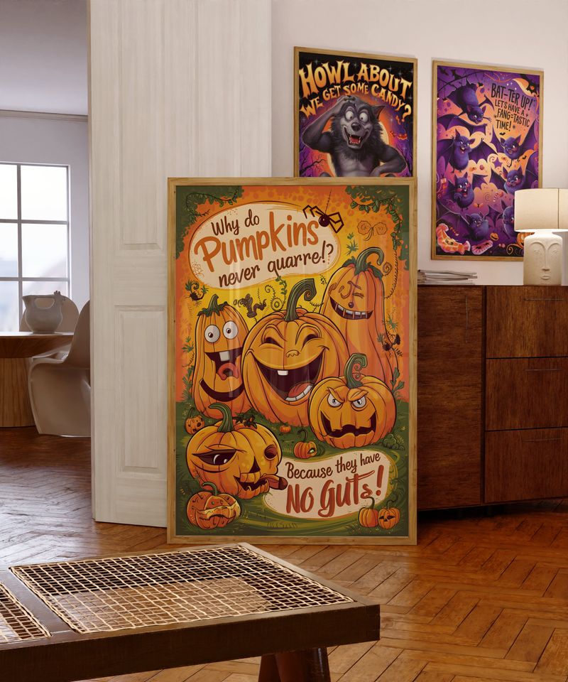 Funny Halloween Pumpkin Poster, No Guts Joke, Home Decor