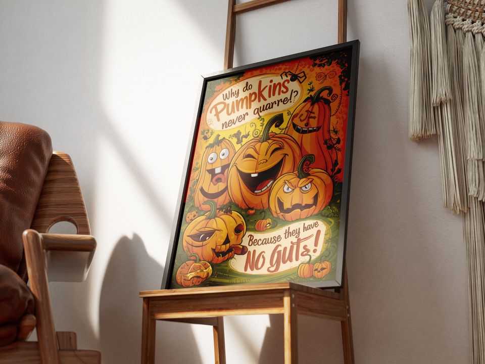 Funny Halloween Pumpkin Poster, No Guts Joke, Home Decor