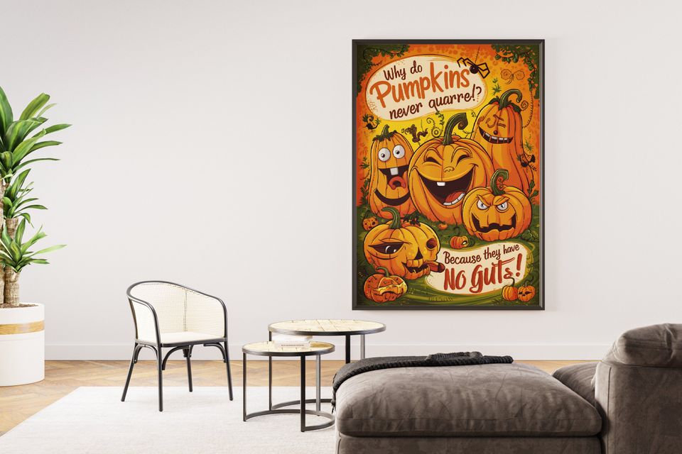 Funny Halloween Pumpkin Poster, No Guts Joke, Home Decor