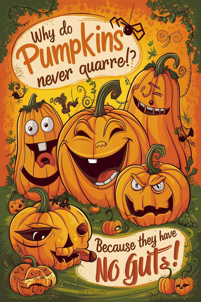 Funny Halloween Pumpkin Poster, No Guts Joke, Home Decor