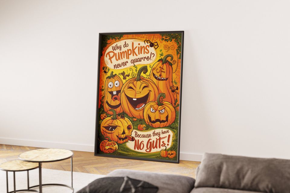 Funny Halloween Pumpkin Poster, No Guts Joke, Home Decor