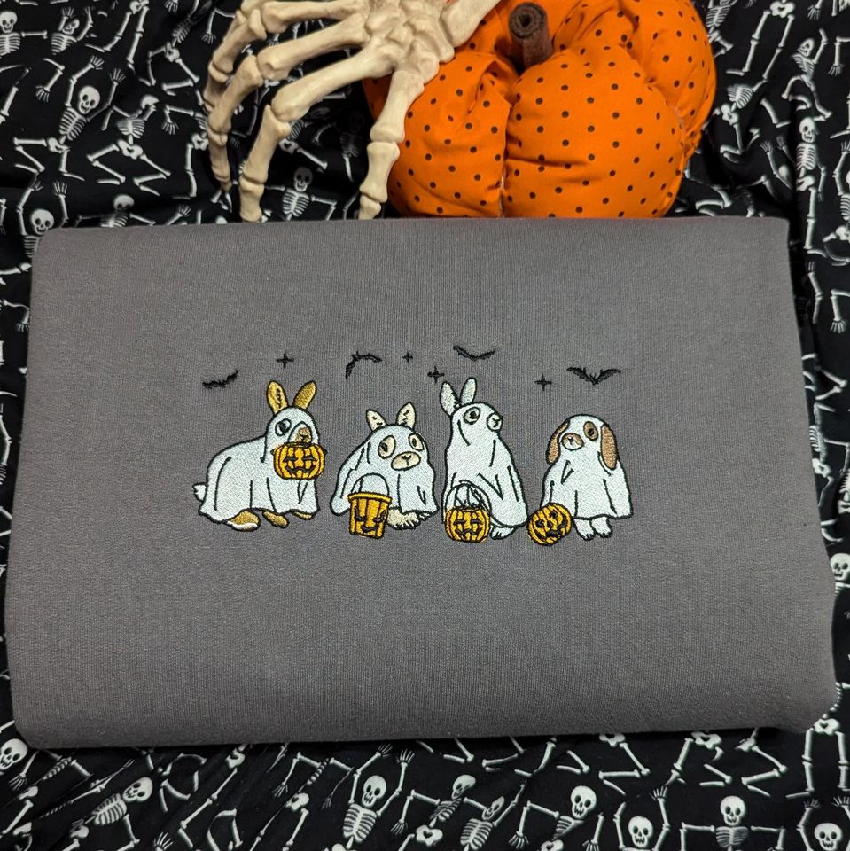 Embroidered Ghost Bunny Sweatshirt, Embroidered Ghost Rabbit Sweater