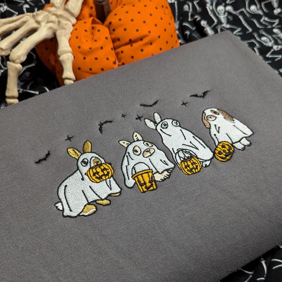 Embroidered Ghost Bunny Sweatshirt, Embroidered Ghost Rabbit Sweater