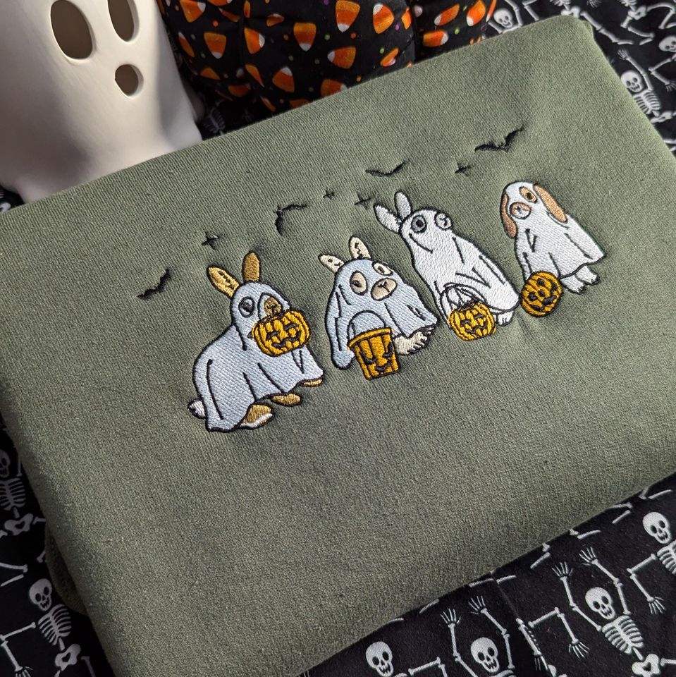 Embroidered Ghost Bunny Sweatshirt, Embroidered Ghost Rabbit Sweater