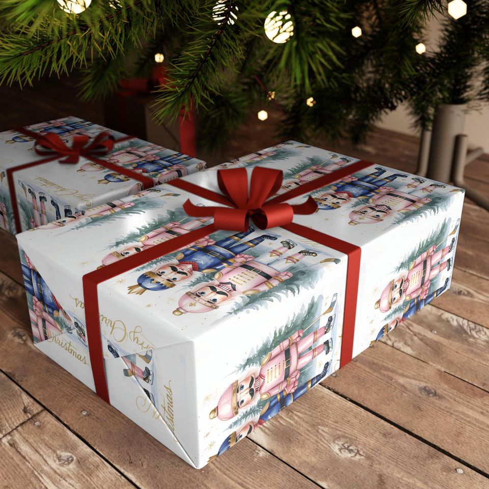 Nutcracker Hockey Christmas Wrapping Paper, Festive Gift Wrap