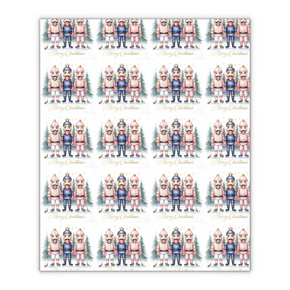Nutcracker Hockey Christmas Wrapping Paper, Festive Gift Wrap