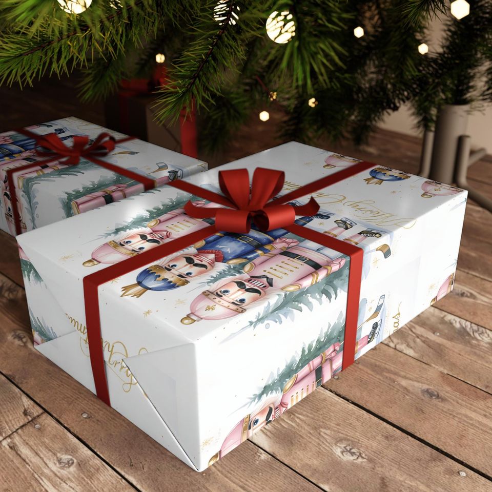 Nutcracker Hockey Christmas Wrapping Paper, Festive Gift Wrap