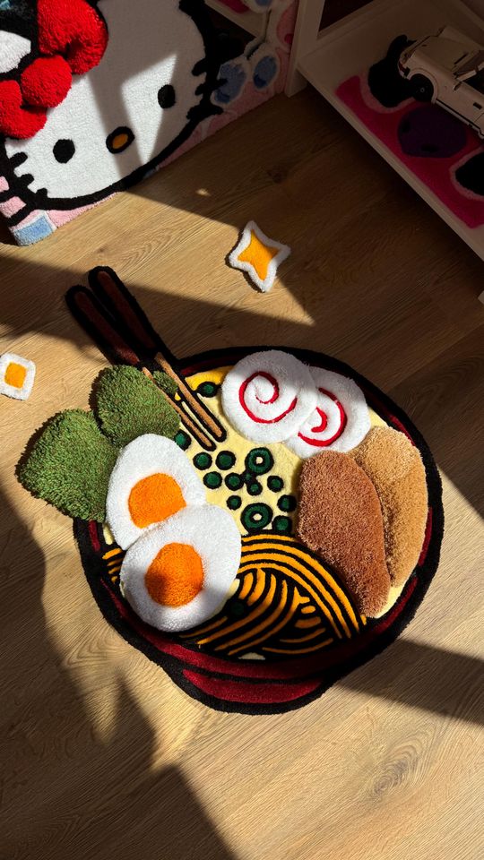 Handmade Ramen Shaped Rug with 3D Tufted Acrylic, Puffy Carpet