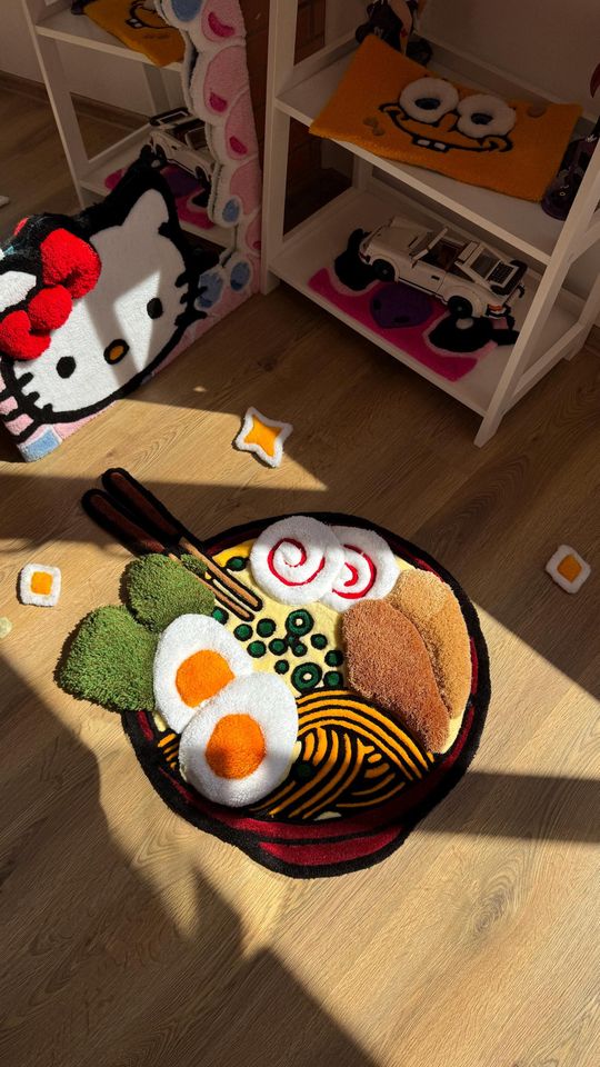 Handmade Ramen Shaped Rug with 3D Tufted Acrylic, Puffy Carpet